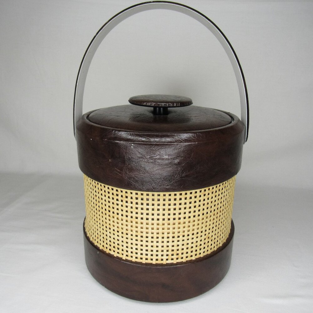 Vintage Rattan Faux Leather Ice Bucket Shelton Ware